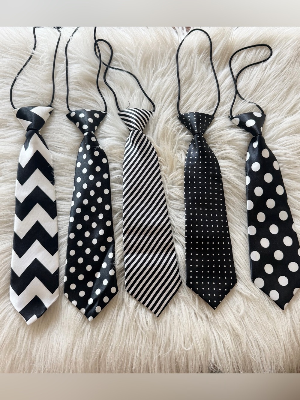 Black & White Patterned Kids Neck Ties - Set of Styles